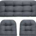 Wicker Chair Cushions, Waterproof Outdoor Loveseat Cushions for Patio Furniture, Tufted Wicker Furniture Cushions, 1 Loveseat and 2 U-Shaped Cushions, Grey