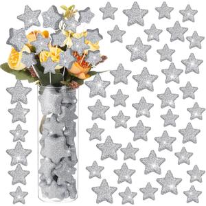 Teenyyou 60 Pcs Glitter Foam Star Vase Fillers Table Decor Floating Glitter Foam Filler Ornaments Candle Centerpieces for Wedding Christmas Table Scatter, 3 Size(Classic,Silver)