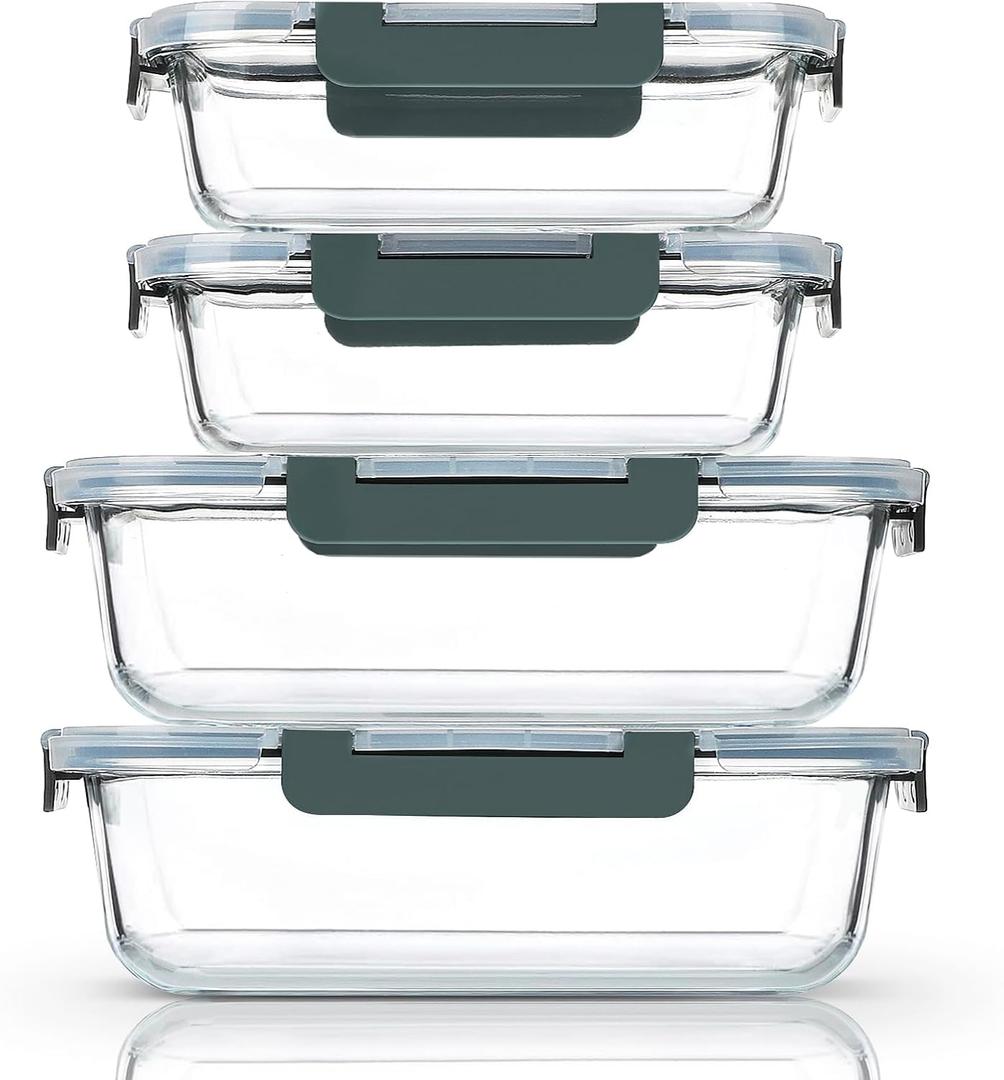 M MCIRCO [80 oz & 36 oz Extra Large Glass Food Storage/Baking Containers Set with Lids, 2 Pack 80 oz(10 cup)&2 Pack 36 oz (4.5 cup) Airtight Glass Container,Microwave,Oven,Freezer and Dishwasher (gray)