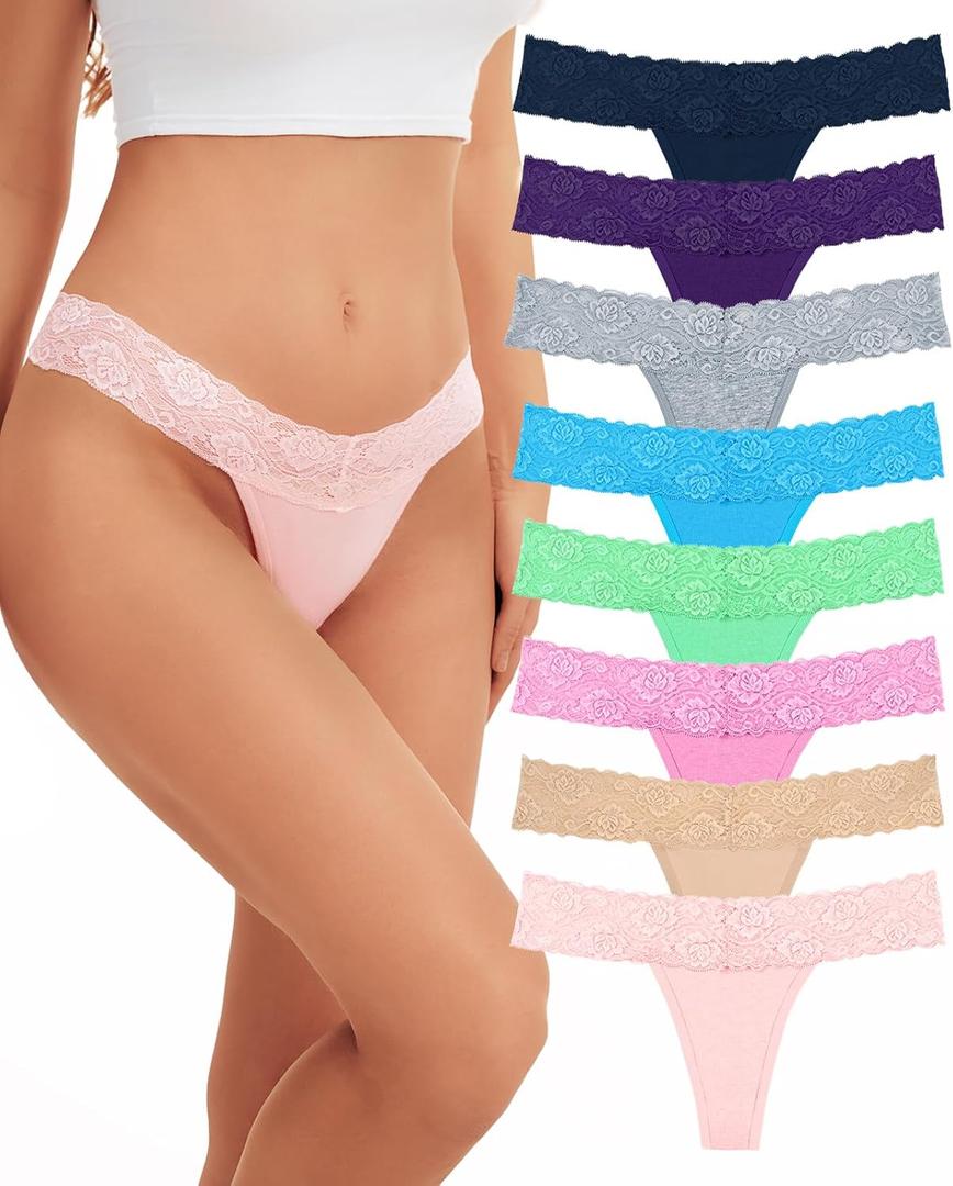 Sunm Boutique Lace Thongs for Women, Cotton Womens Underwear Pack, Sexy Low Rise T Back Cheeky Panties (M)