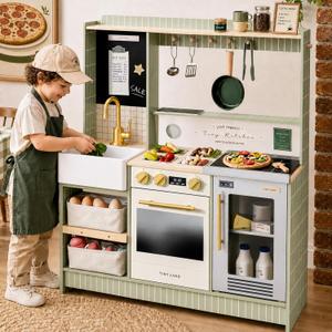 Tiny Land Wooden Play Kitchen with 2-in-1 Bistro Play, 39.3 x 12.3 x 31.8 inches