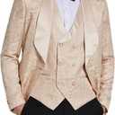 YND Men's 3 Piece Floral Suit Set, Shawl Lapel Paisley Tuxedo, Blazer Vest and Pants, for Party Prom Wedding (Medium, Light Beige)