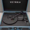 Victrola Journey Bluetooth Portable Suitcase Record Player  with Built-in Speakers, 3 Speed Vinyl Record Player, RCA Out, Headphone Jack (Smoky Blue)