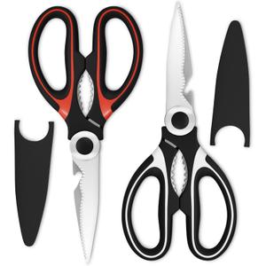 2 Pcs Heavy Duty Kitchen Scissors for Food  5-in-1 Stainless Steel Kitchen Shears with Bottle Opener, Non-Slip Handles & Protective Cover  Utility Scissors for Cutting Meat, Poultry & Vegetables