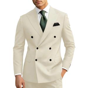 Wangyue Mens Suits Double Breasted Suit Men Slim Fit 2 Piece Wedding Prom Double Breasted Blazer Groom Suit Pants Sets (X-Small, Beige)