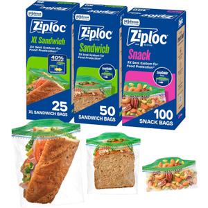 Ziploc 175 Count Sandwich and Snack Bags with EasyGuide Texture, Plastic Storage Bags with Grip 'n Seal Technology