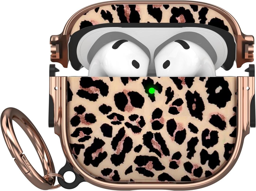 Maxjoy for AirPods 4 Case with Lock, Cute AirPods 4 Case Lock Protective Hard AirPod 4 Generation Cover for Women Men with Keychain Clip for AirPod 4th Generation Cover 2024, Leopard (Brown + Yellow)