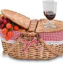Wicker Picnic Basket with Removable Liner Empty Picnic Baskets with Lid for 2, Picnic Hamper with Foldable Handles for Picnic 2,Checkered