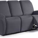 TAOCOCO Recliner Sofa Slipcover, 3 Pieces Polyester Fabric Stretch Sofa Covers for 3 Seat Reclining Couch, Soft Washable Furniture Protector with Pockets (3 Seat, Dark Gray)
