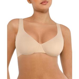 FeelinGirl Bras for Women Unlined No Padding Comfort Underwire Plus Size Full Coverage Seamless Plunge Everyday Bras (34D, Skin)