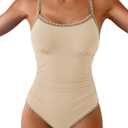 Eomenie Womens Tummy Control Swimsuit Criss Cross Tie Back Bathing Suit (Brown, S)