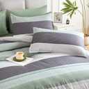 Andency Full Size Comforter Set Sage Green - 7 Pieces Green Striped Lightweight Bed in a Bag, Soft Reversible Bedding Set with Comforter, Fitted & Flat Sheet, Pillowcases & Shams
