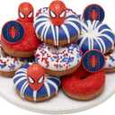 DecoPac Marvel's Spider-Man Spider and Mask Rings, Spider-Man Cupcake Decorations, Red and Blue Food Safe Cake Toppers 24 Pack