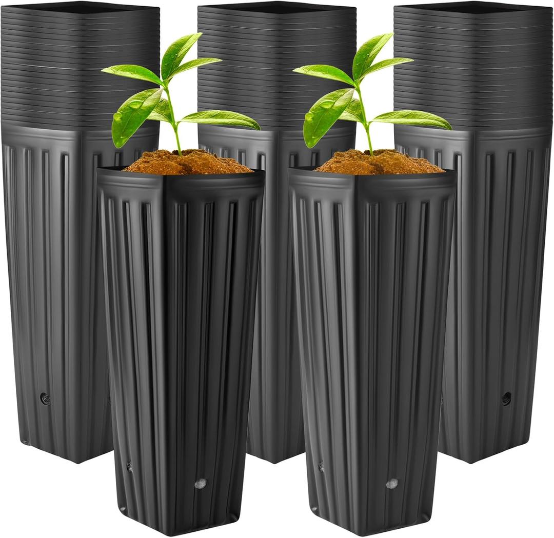 Nuenen 30 Pcs Tall Tree Pot Plastic Deep Plant Nursery Pots Black Seedling Treepots Flower Plant Container with Drainage Holes for Indoor Outdoor Gardening (11.8" H X 3.9" W)