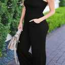 PRIMODA Women's Tube Top Strapless Off Shoulder Loose Wide Leg Jumpsuit Romper with Pockets (Black, L)
