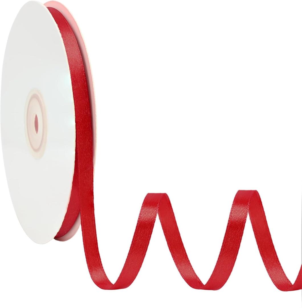 Double Face Red Satin Ribbon 1/4 Inch X 50 Yards Polyester Red Fabric Ribbon for Crafts Flower Bouquet Sewing Arts Wedding Party Decoration