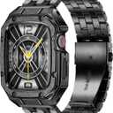 MioHHR Stainless Steel Watch Case with Bands Compatible with Apple Watch Band 46mm Series 11 10, Metal Cover Bumper with iWatch Bands for Apple Watch Series 11/10 46mm, Black