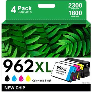 962XL Ink Cartridges Combo Pack Compatible for HP 962 XL HP962 HP962XL for HP OfficeJet Pro 9010 9015 9018 9020 9025 9014 9019 9028 9012 Printer Black Cyan Magenta Yellow(4 Pack)