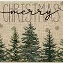 Artoid Mode Pine Trees Snowflakes Merry Christmas Welcome Decorative Doormat, Seasonal Winter Xmas Low-Profile Rug Switch Mat for Outdoor 17x29 Inch (Green)