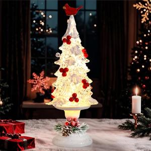 Yinns Acrylic Christmas Tree 14" Light up LED Cardinal Battery Operated Christmas Tree Tabletop Decor Christma Decoration Indoor Home Party Supplies