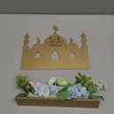 Ramadan Mubarak Table Decor with Flowers, Wooden Castle Centerpiece, Elegant Islamic Home Decoration for Eid & Ramadan Holidays