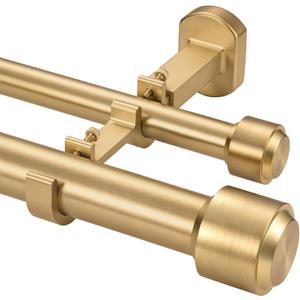 Heavy Duty Double Curtain Rods, 1 1/8IN Diameter Nonadjustable Dual Window Rods 132IN/11FT Length with Luxury Adjustable Brackets, Warm Gold
