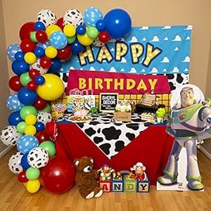 115pcs, 4 Sizes – Toy Story Balloon Garland Kit & Arch for Toy Story Birthday Party and Baby Shower Decorations – Toy Story Balloons Latex with Cow and Cloud Pattern for Toy Story Party Décor & Theme
