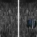 Black Tinsel Foil Fringe Curtain Backdrop, 3.3 x 8.2 ft Metallic Glitter Curtain Streamers, 2 Pack Black Photoboth for Birthday Halloween Bachelorette Party Decorations Photo Booth