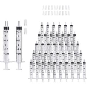 JOLLY PARTY 100 Pack 3ml Syringes with Caps, Mini 3cc Syringe Needleless, Small Oral Syringe with Tip Cap Individually Wrapped for Scientific Labs, Liquid Measuring, Pet Feeding, Oil & Glue Dispenser