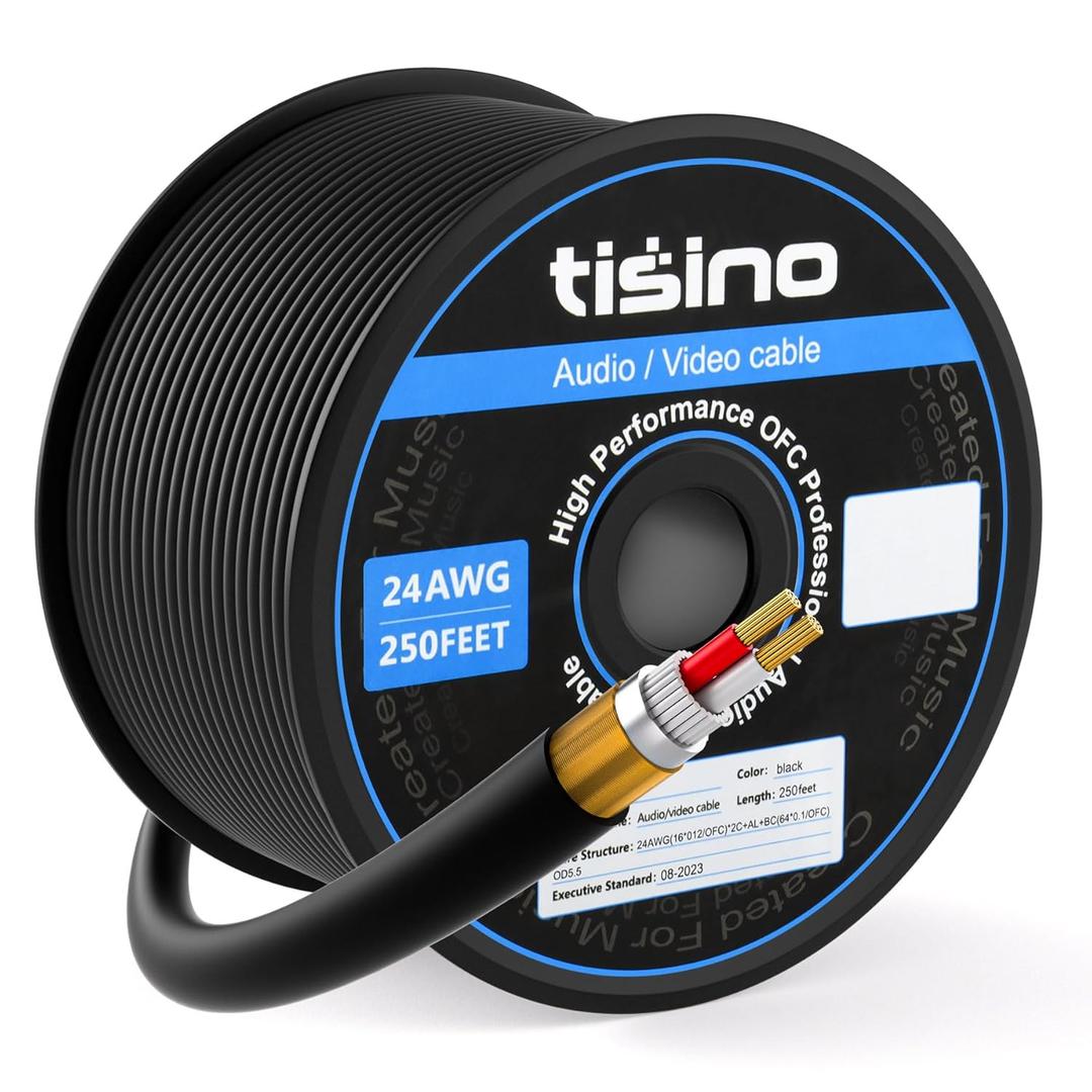 Tisino Bulk XLR Cable, Microphone Cable DMX Cable, 24 AWG Pure Copper, OFC, Flexible, Spiral Braided Shielding for DJ Studio, Live Stage for Hookup/Extension- 250 Feet