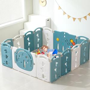 LulliSpace Baby Playpen,Foldable Playpen for Babies and Toddlers,Kids Activity Centre Safety Play Yard,Safety Gates for Indoor&Outdoor,Toddler Fence Play Area,Portable, Educational, 14 Panels