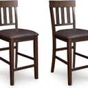 Signature Design by Ashley Haddigan Upholstered Barstool, 2 Count, Slat Back Design, Cushioned Seat, Wood, 25.5" H, Dark Brown