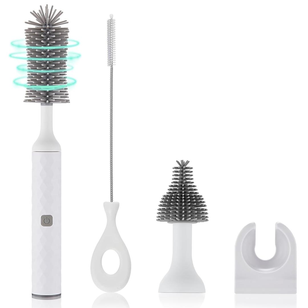 Electric Baby Bottle Brush Set, Multi-Purpose Cleaner Brushes,360high-Speed Rotation Cleaning,1500mAh,Waterproof IPX65,Perfect Baby Bottle Brushes,White