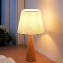 EDISHINE 13.58" Small Cute Table Lamp, Wooden Base Bedside Lamp with Beige Linen Lampshade, Space-Saving Nightstand Lamp for Nursery Bedroom Living Room, E26, ON-Off Button, Burlywood Base (Light Wood Color)