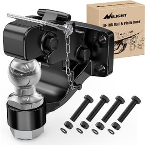 Nilight Pintle Hook Trailer Hitches Receiver Hook Combination 2 Hitch Ball with Mounting Kit, 12000LBS Black Bolt On Adjustable Powder-Coated