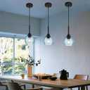 3 Pack Dining Room Light Fixture with Blue Striped Swirl Globe Glass, Stylish Kitchen Island Hanging Pendant Light Black for Bar Hallway Bedroom, 1-Light