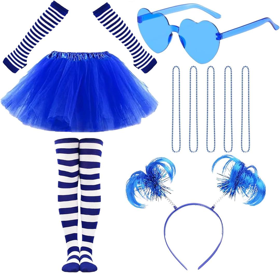 10 PCS Blue Tutu Costume Accessories Set Tulle Skirt,Ballet Bubble Tutu for Women Girl Halloween Party Costume