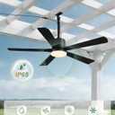 Netin 42" Outdoor Ceiling Fan with Light, IP65 Waterproof Black Gazebo Fan, Plug in Hanging Ceiling Fan, 3CCT Dimmable, 6 Speeds Outdoor Fan with Remote & APP Control for Patio, Pergola, Porch