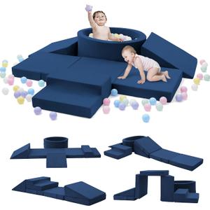 Elftopia Foam Climbing Blocks with Ball Pit & Stairs for Toddlers Aged 1-3 -Soft Playset for Indoor Crawling, Foam Playground Set for Baby to Active Playing Inside -(Balls NOT Included),Navy, 27.56 x 17.71 x 9.84 inches