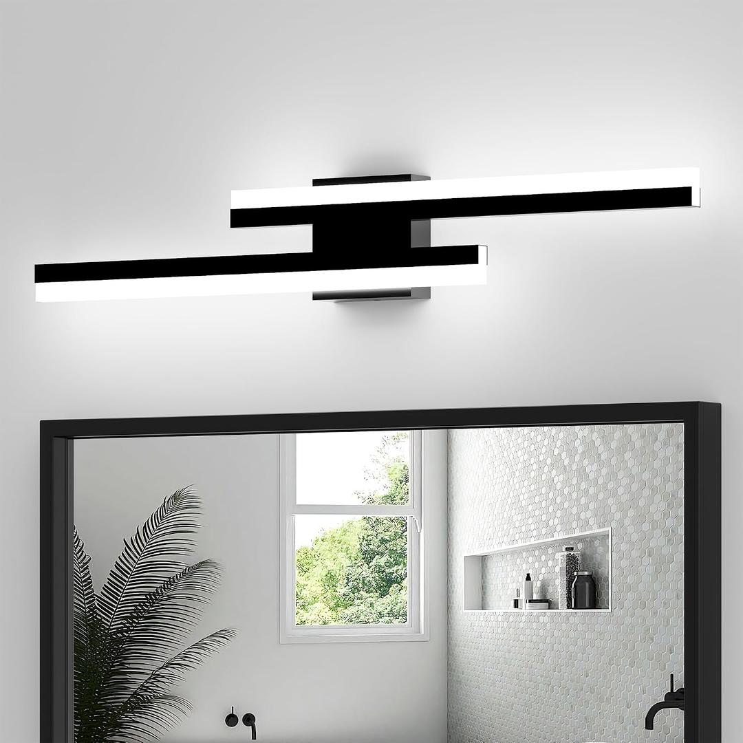 32inch Led Bathroom Vanity Light Bar, Matte Black 6000K Vanity Lights for Bathroom, Modern Bathroom Light Fixtures Over Mirror Black Led Bath Lighting Fixtures