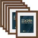 VCK 11x14 Picture Frame 5 Pack - Brown, High-End Wood Poster Frames with Tempered Glass, Display 8x10 Photo with Mat or 11x14 without Mat, Art Gallery-Quality, Wall Hanging, Brown