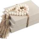 Linen Covered Decorative Books, Set of 3, Coffee Table Books Fabric Book Decor with Wooden Beaded Tassel Neutral Home Decor for Rustic Farmhouse Modern Shelves Tiered Tray (Beige)