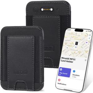 Miroddi Credit Card Holder with Find My, Premium Leather Small Wallet for Women, RFID Blocking Slim Card Wallet for Women Men, Minimalist Business Credit Card Wallet, Holds Up to 14 Cards, Black