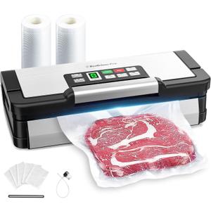 90Kpa Powerful Vacuum Sealer, with 10-in-1 Functions,Double Seal & Double Pump,Built-in Cutter&Hose,Handle-Ease Design, Vacuum Sealer Machine for Food with Bags Storage, Stainless Steel