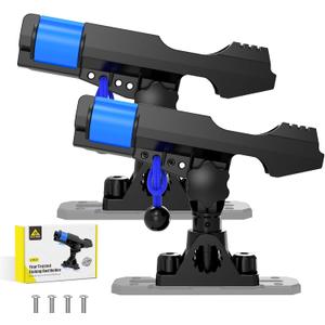 2-in-1 Fishing Rod Holder for Boat Kayak Rod Holder Track Deck Mount, Secure Fishing Pole Holders with Triple Rod Protection, Dual T Bolt, Bungee Cord & Sliding Loop