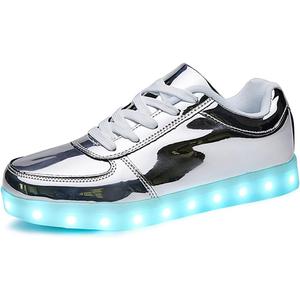 SANYES USB Charging Light Up Shoes Sports LED Shoes Dancing Sneakers (10.5 Women/8.5 Men, Silver)