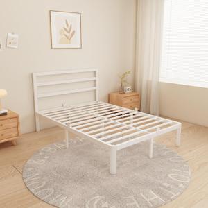 14 Inch Full Bed Frames, Metal Bed Frame with Head Board, No Box Spring Needed, Heavy Duty Steel, Anti-Slip Mattress Stoppers, Noise Free, Round Corner Legs, Easy Assembly, White