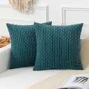 Kevin Textile Throw Pillow Covers Soft Corduroy Decorative Set of 2 Boho Striped Pillow Covers Pillowcases Farmhouse Home Decor for Couch Bed Sofa Living Room 24x24 Inch Teal Blue