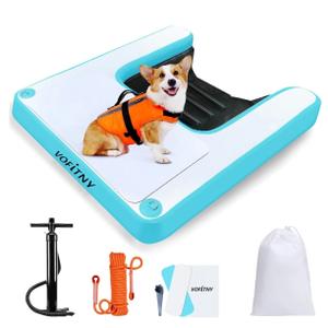 Dog Boat Ramp Puppy Docks Inflatable Floating Ladder For Dogs Up To 30lb (Navy Blue)
