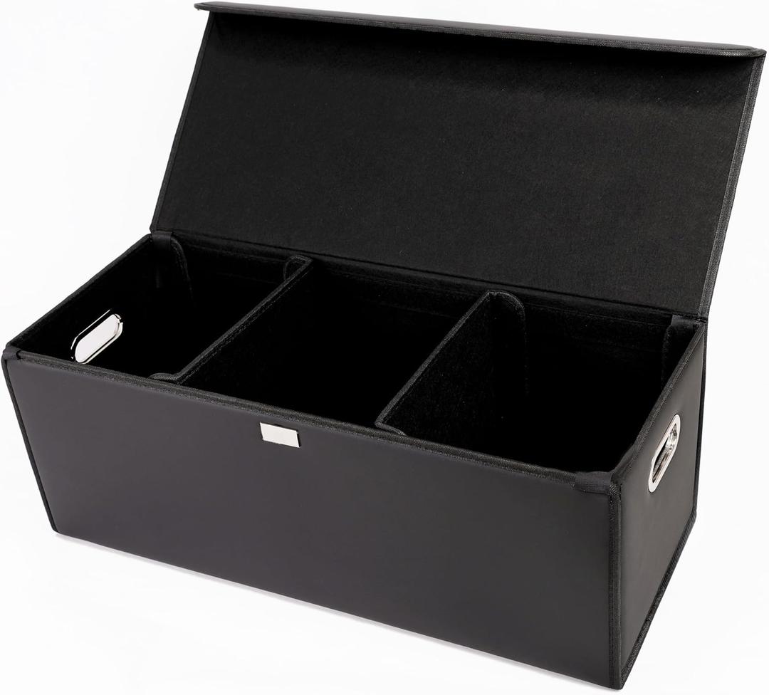 Trunk Organizer for Car With Lid,Foldable Trunk Organizer for SUVs & Sedans,Multi-Functional Leather Storage Box- Black - Large